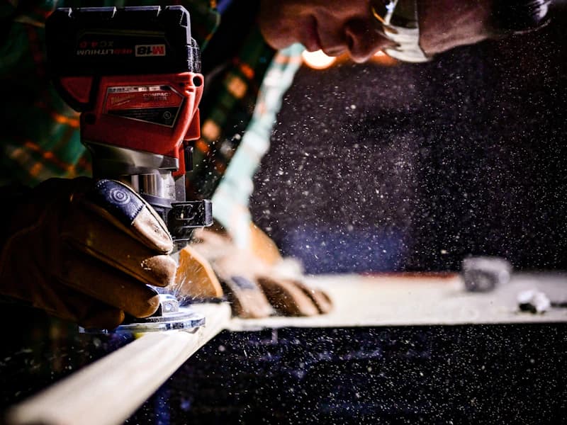 Menuisier façonnant une pièce de bois dans son atelier