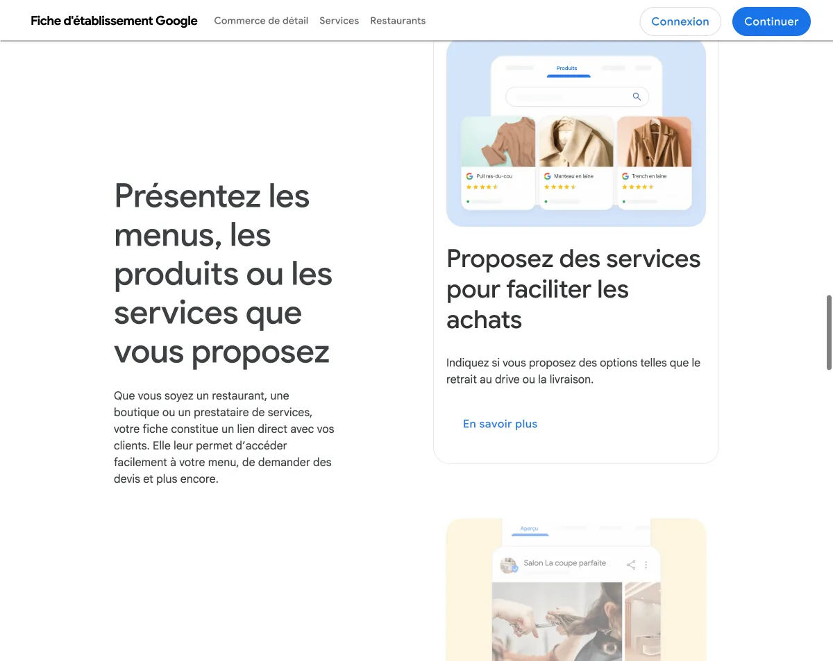 Présentation des fonctionnalités Google Business Profile : menus, produits et services